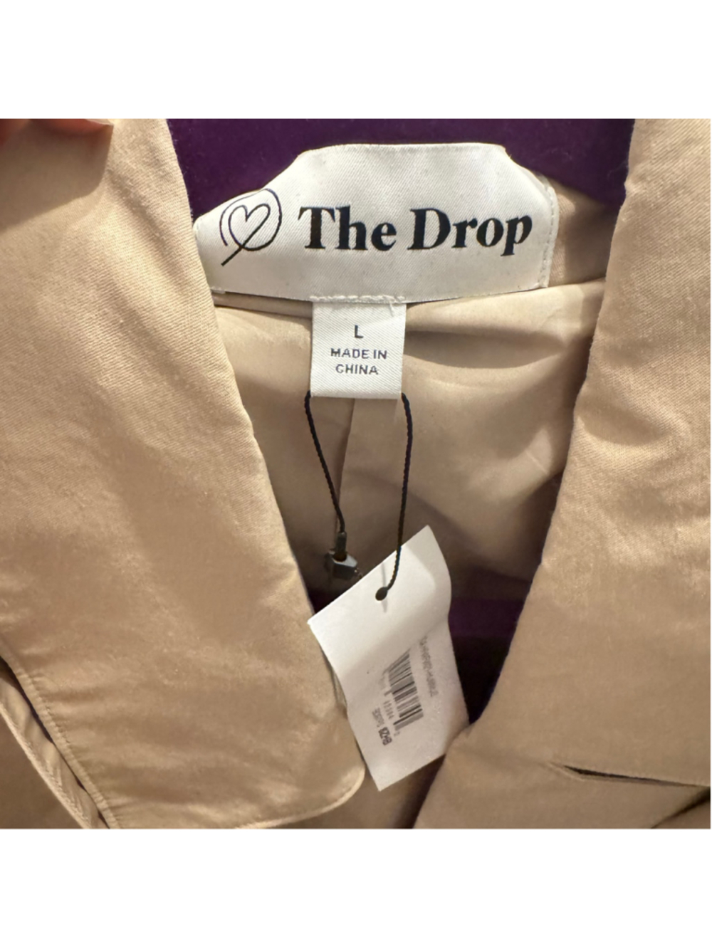 Size L The Drop Noa Beige Classic Double Breasted Lightweight Long Trench Coat - Picture 6 of 7